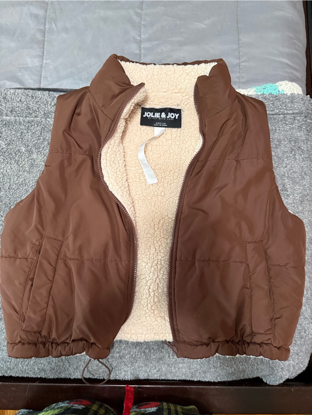 Kids Brown Sherpa-Lined Puffer Pants
